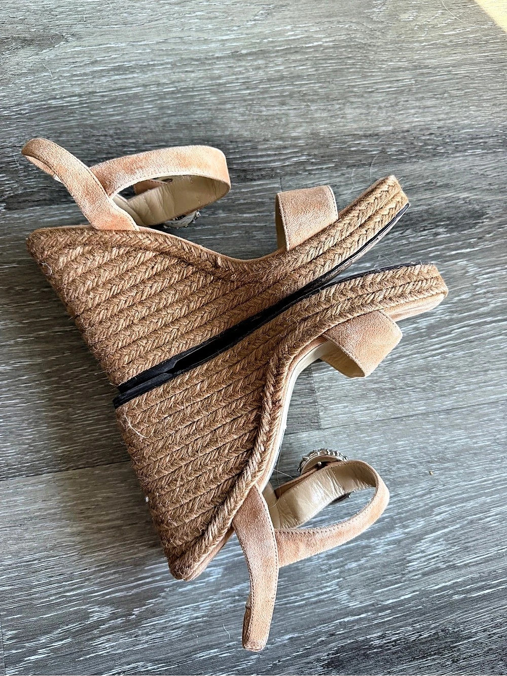 Jimmy Choo Mirabelle Crystal-Buckle Suede Espadrille Wedge Sandals Brown - Picture 5 of 5
